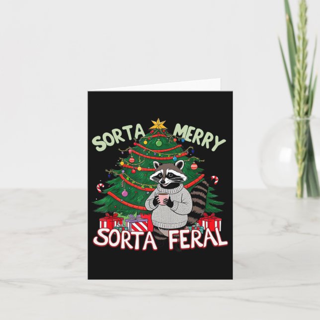Funny Christmas Racoon Sorta Merry Sorta Santa Fe Card (Front)