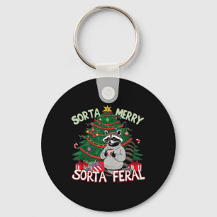 Funny Christmas Racoon Sorta Merry Sorta Santa Fe Key Ring