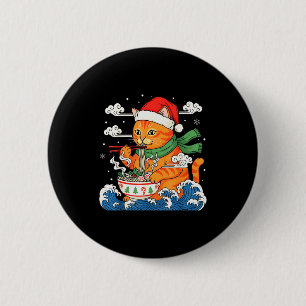 Funny Christmas Ramen Cat Eating Noodles Japanese 6 Cm Round Badge