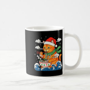 Funny Christmas Ramen Cat Eating Noodles Japanese  Coffee Mug