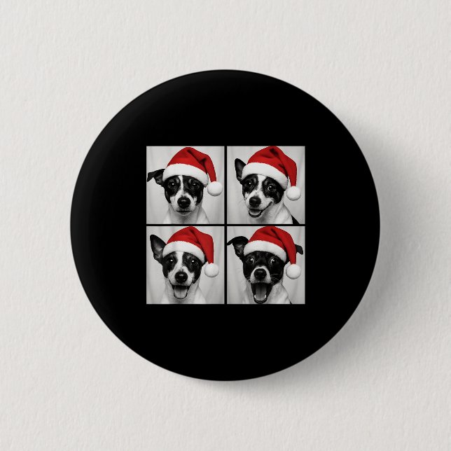 Funny Christmas Rat Terrier Santa Dog Lover Photo  6 Cm Round Badge (Front)