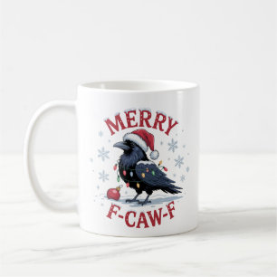 Funny Christmas Raven Merry F-Caw-F Black Bird Coffee Mug