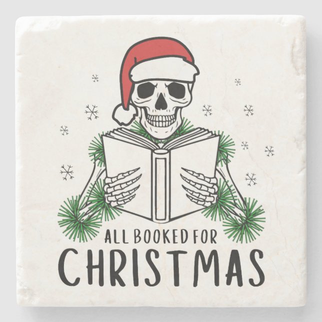 Funny Christmas Reading Skeleton Book Lover Stone Coaster (Front)