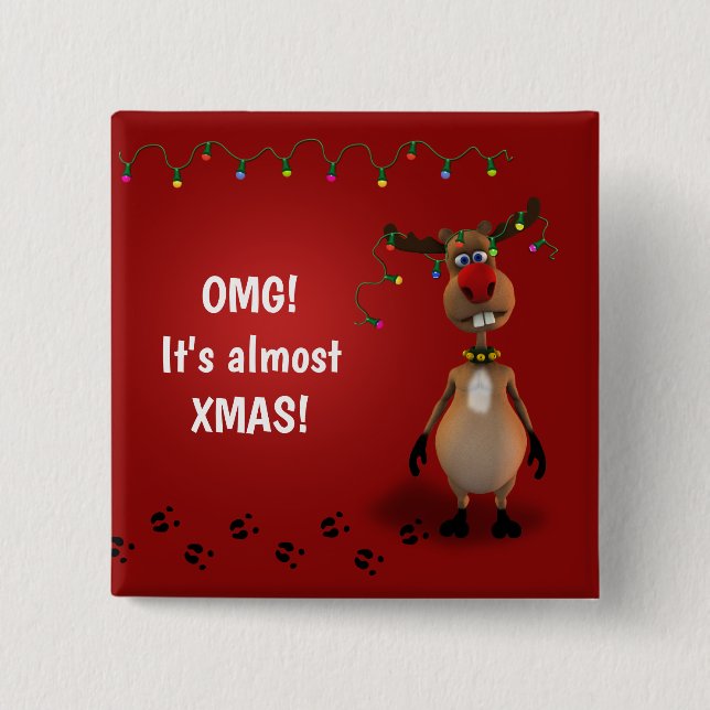 Funny Christmas Red Nosed Reindeer 15 Cm Square Badge (Front)