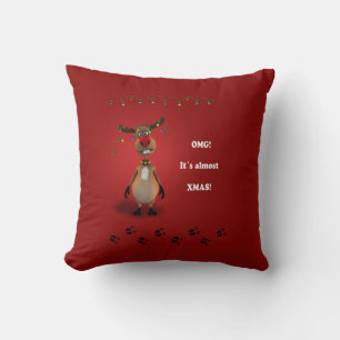 Funny Christmas Red Nosed Reindeer Cushion