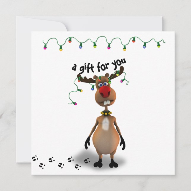 Funny Christmas Red Nosed Reindeer Gift Card (Front)