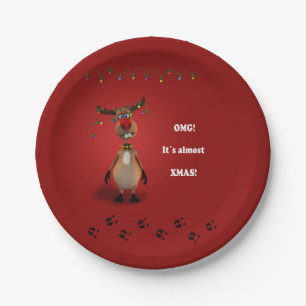 Funny Christmas Red Nosed Reindeer Paper Plate