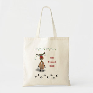 Funny Christmas Red Nosed Reindeer Tote Bag