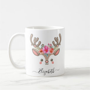 Funny Christmas Reindeer Faces Custom Name Coffee Mug