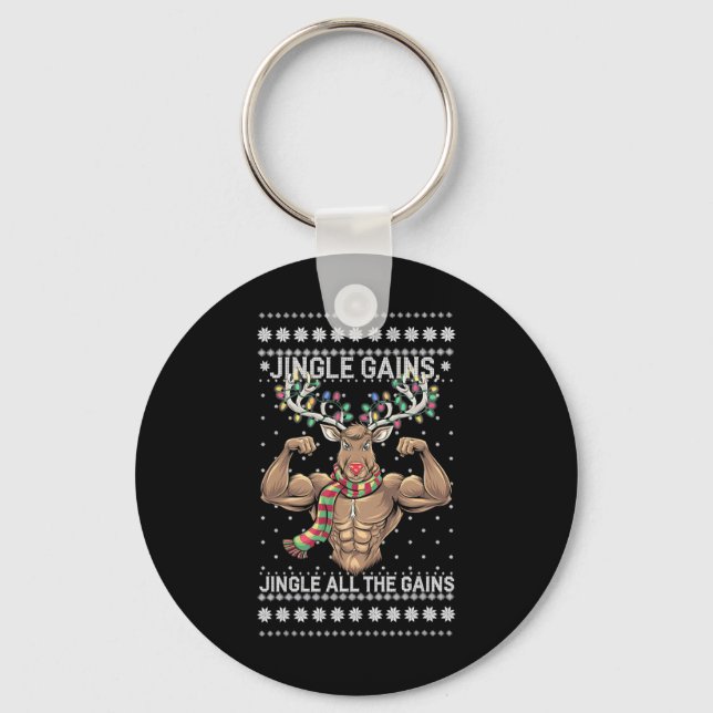 Funny Christmas Reindeer Gym Workout Jingle All Th Key Ring (Front)
