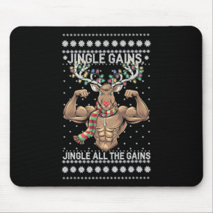 Funny Christmas Reindeer Gym Workout Jingle All Th Mouse Pad
