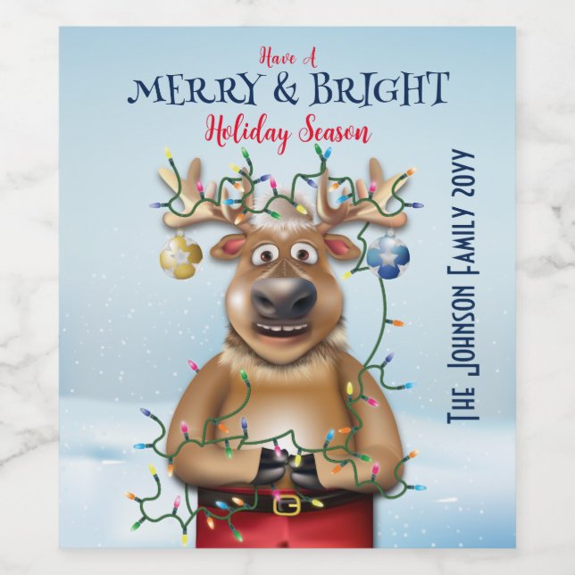 Funny Christmas Reindeer Holiday Party Wine Label (Single Label)