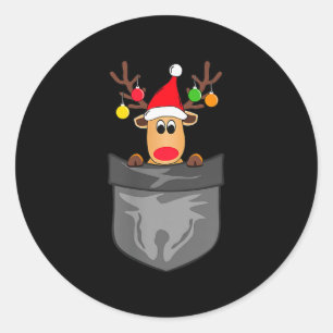Funny Christmas Reindeer In Cket Classic Round Sticker