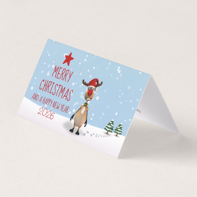 Funny Christmas Reindeer New Year Tree 2026 Card (Front)