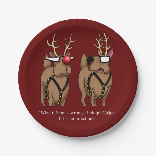 Funny Christmas Reindeer Nose Humour Paper Plate (Front)