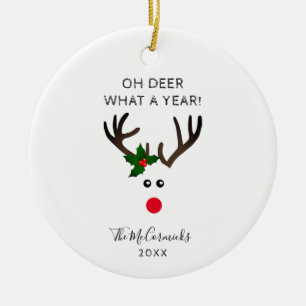 Funny Christmas Reindeer Personalised Name Year Ceramic Ornament