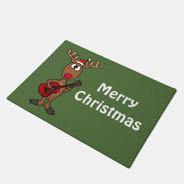 Funny Christmas Reindeer Playing Guitar Doormat