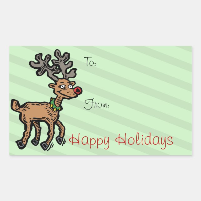 Funny Christmas Reindeer Rectangular Sticker (Front)