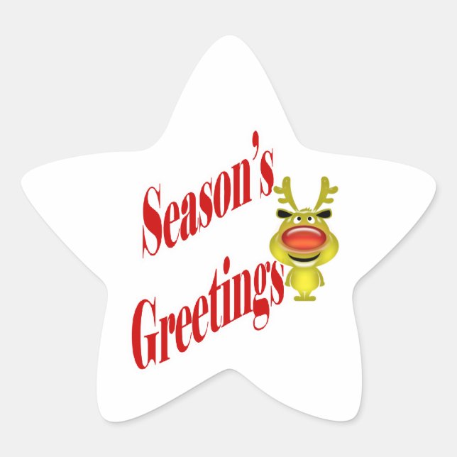 Funny Christmas Reindeer "Season's Greetings" Star Sticker (Front)
