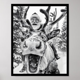 Funny Christmas Reindeer Selfie Santa Claus Xmas S Poster