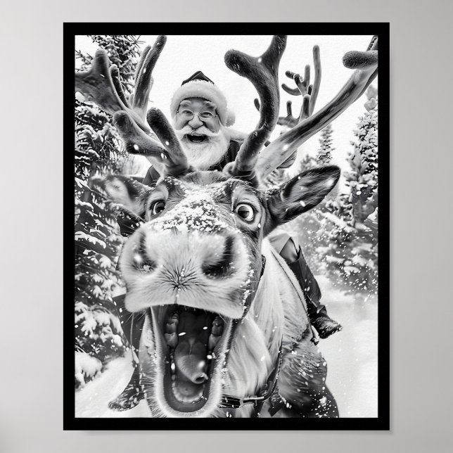 Funny Christmas Reindeer Selfie Santa Claus Xmas S Poster (Front)