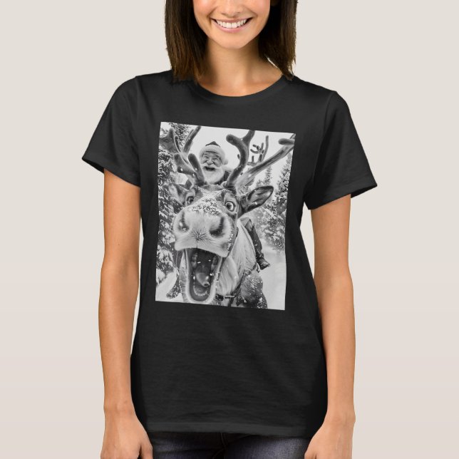 Funny Christmas Reindeer Selfie Santa Claus Xmas S T-Shirt (Front)