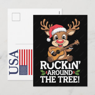 Funny Christmas Reindeer USA 250 Years Patriotic Holiday Postcard