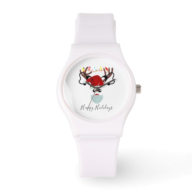 Funny Christmas Reindeer Wearing Face Mask Watch (Front)