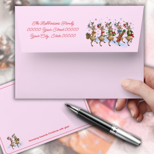 Funny Christmas Reindeers Pink Envelope (Creator Uploaded)