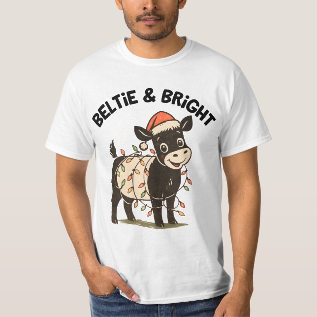 Funny Christmas Retro Belted Galloway Beltie T-Shirt (Front)