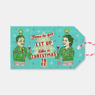 Funny Christmas Retro Drinking Humour Couple Lit U Gift Tags