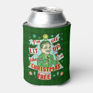 Funny Christmas Retro Drinking Humour Man Lit Up Can Cooler