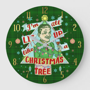 Funny Christmas Retro Drinking Humour Man Lit Up Large Clock