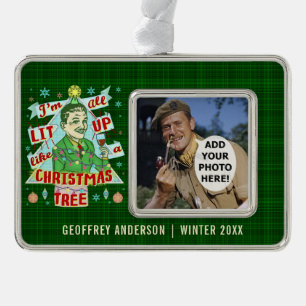 Funny Christmas Retro Drinking Humour Man Lit Up Silver Plated Framed Ornament