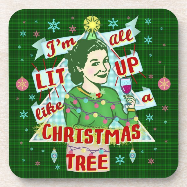 Funny Christmas Retro Drinking Humour Woman Lit Up Coaster (Front)