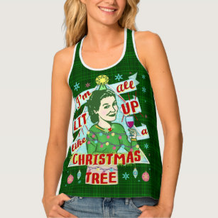 Funny Christmas Retro Drinking Humour Woman Lit Up Singlet