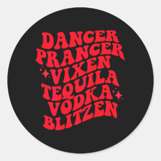 Funny Christmas Retro Drinking Reindeers Names Classic Round Sticker