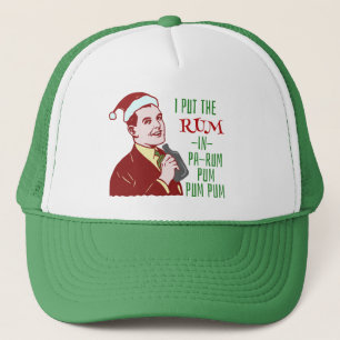 Funny Christmas Retro Man Drinking Rum Holiday Trucker Hat