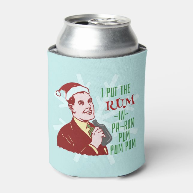 Funny Christmas Retro Rum Drinking Man Holiday Can Cooler (Can Front)