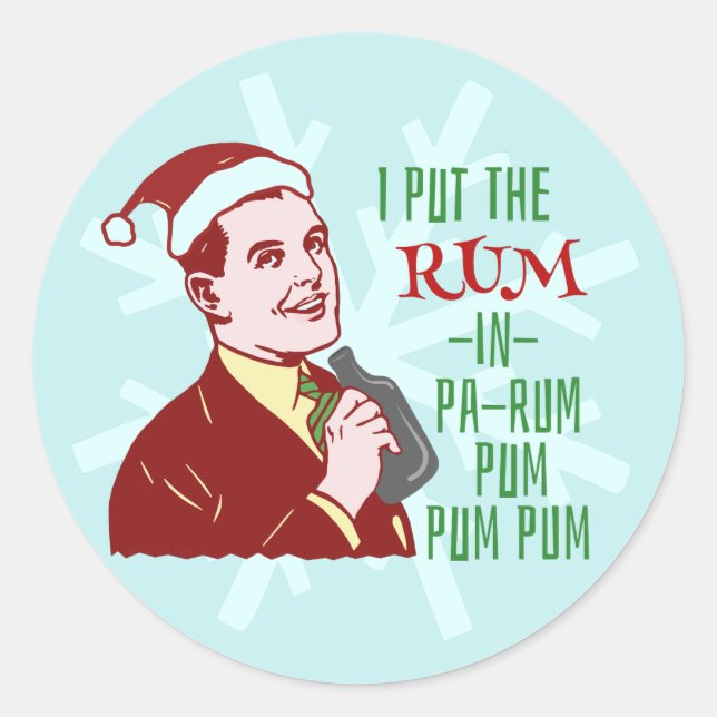 Funny Christmas Retro Rum Drinking Man Holiday Classic Round Sticker (Front)