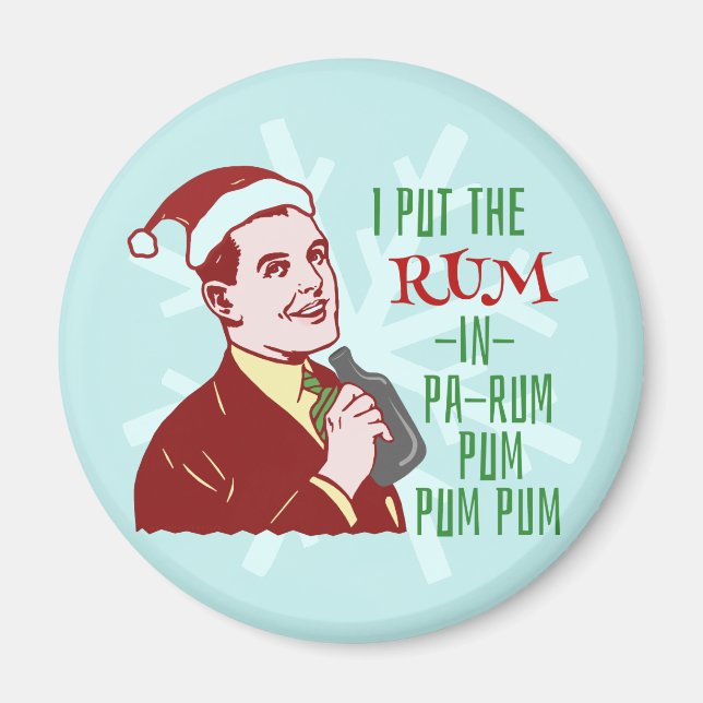 Funny Christmas Retro Rum Drinking Man Holiday Magnet (Front)