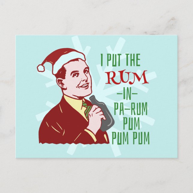 Funny Christmas Retro Rum Drinking Man Holiday Postcard (Front)