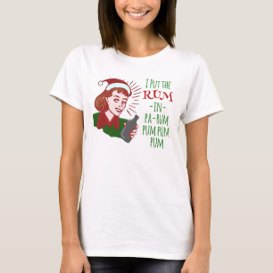 Funny Christmas Retro Rum Drinking Woman Holiday T-Shirt