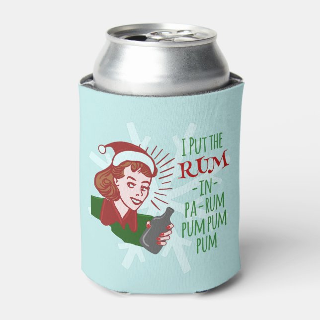 Funny Christmas Retro Rum Woman Drinking Holiday Can Cooler (Can Front)