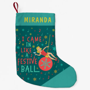 Funny Christmas Retro Woman on Festive Xmas Ball Small Christmas Stocking
