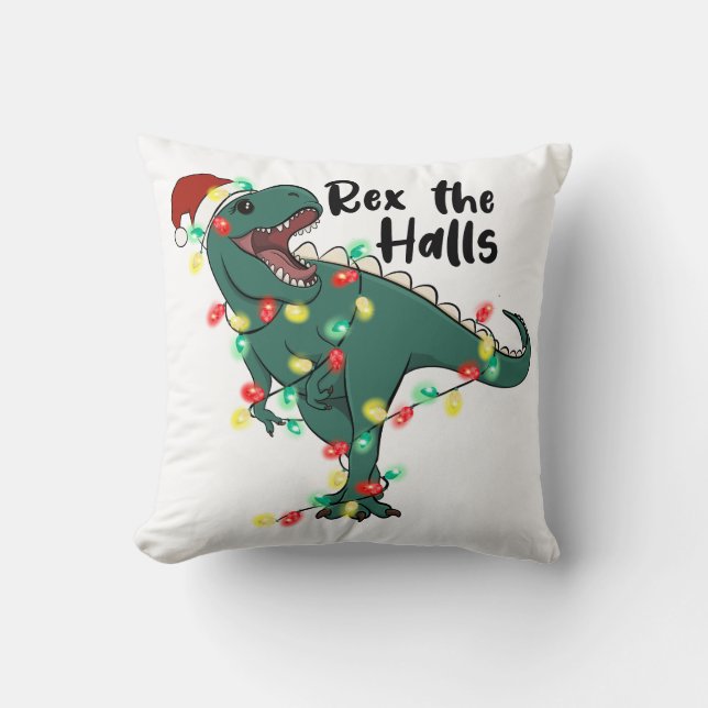 Funny Christmas Rex The Halls T-rex Cushion (Front)