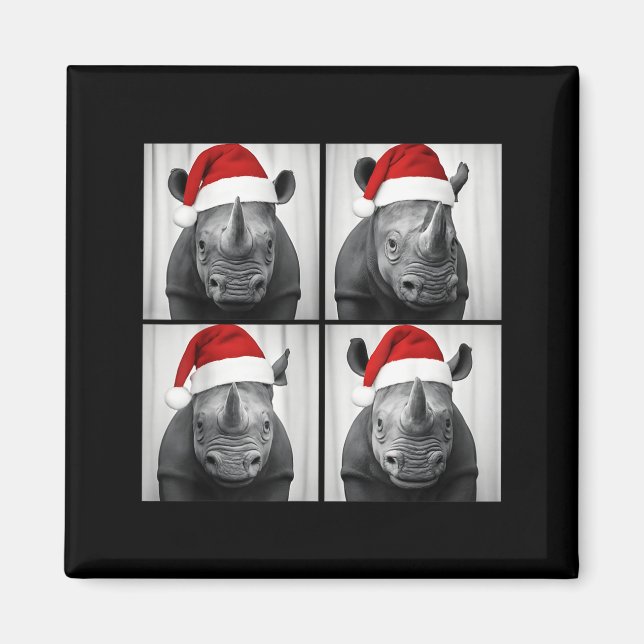 Funny Christmas Rhinoceros Santa Photo Booth Safar Magnet (Front)