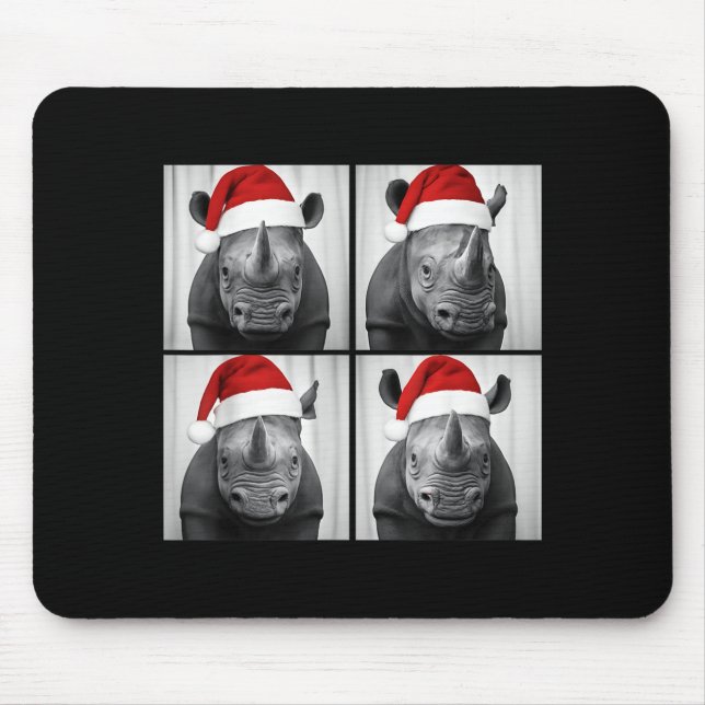 Funny Christmas Rhinoceros Santa Photo Booth Safar Mouse Pad (Front)