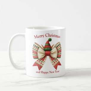 Funny Christmas rustic bow with elves hat Coffee Mug