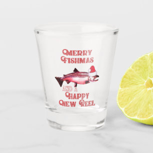 Funny Christmas Salmon Fishing Pun Santa Hat Shot Glass